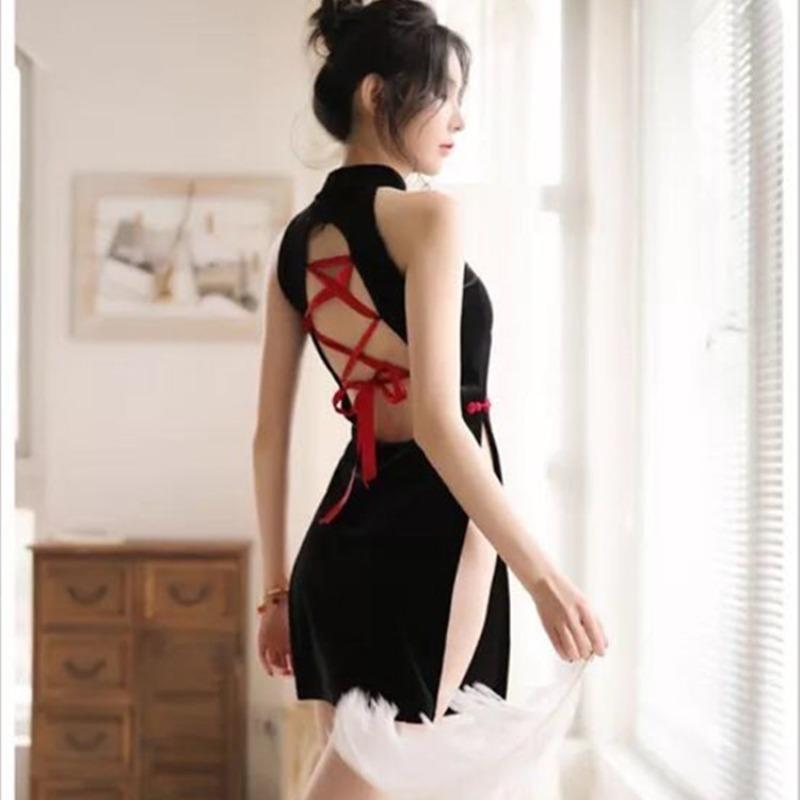 Sexy Lingerie Cheongsam Classic Vintage Pajamas Uniform Seduction Passion Suit Midnight Charm Tease