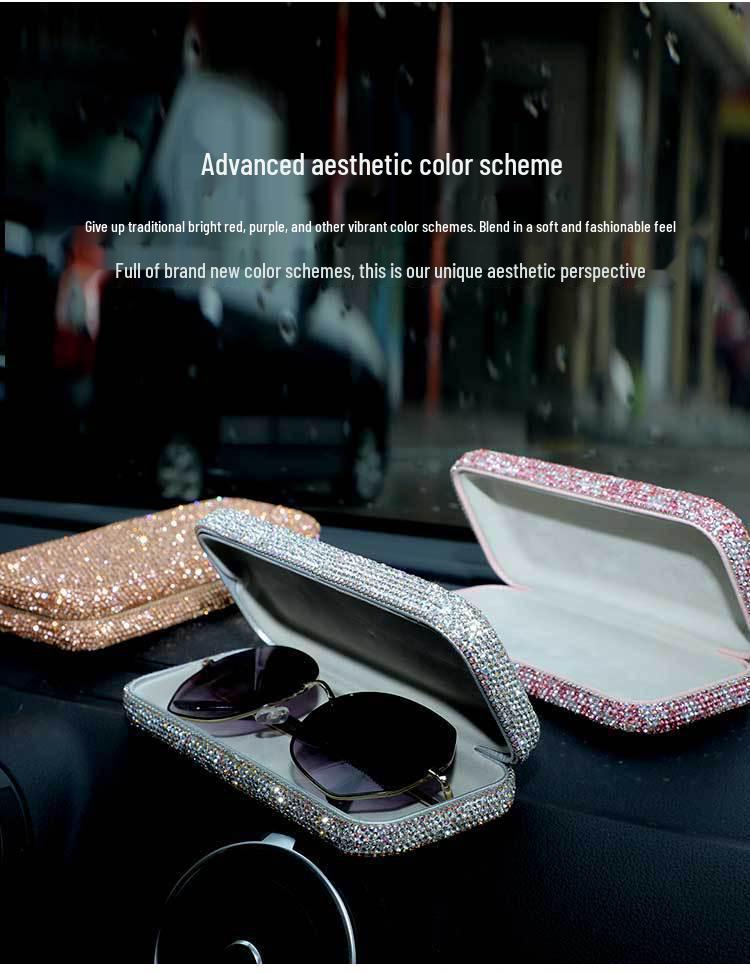 Diamond-Studded Car Sunglasses Holder - Portable Storage Box for Car Interior