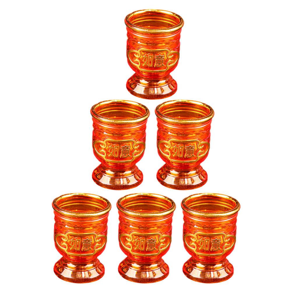 6Pcs Glazed Offering Cup Exquisite Temple Worship Cup Multi-Function Small Buddhist Offering Bowl Water Container Desktop