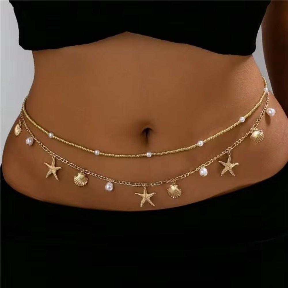 2 Pcs/set Shell Beads Body Chain Imitation Pearl Belly Chains Elegant Starfish Waist Chain  Summer