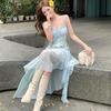 French Sexy Suspender Dress Summer Waist Skinny Seaside Holiday Beach Irregular Long Dress