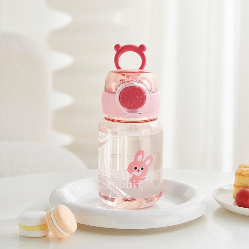 Water bottle110ml large capacity plastic water cup portable student three-dimensional anti-drop kettle high temperature cup straw cartoon