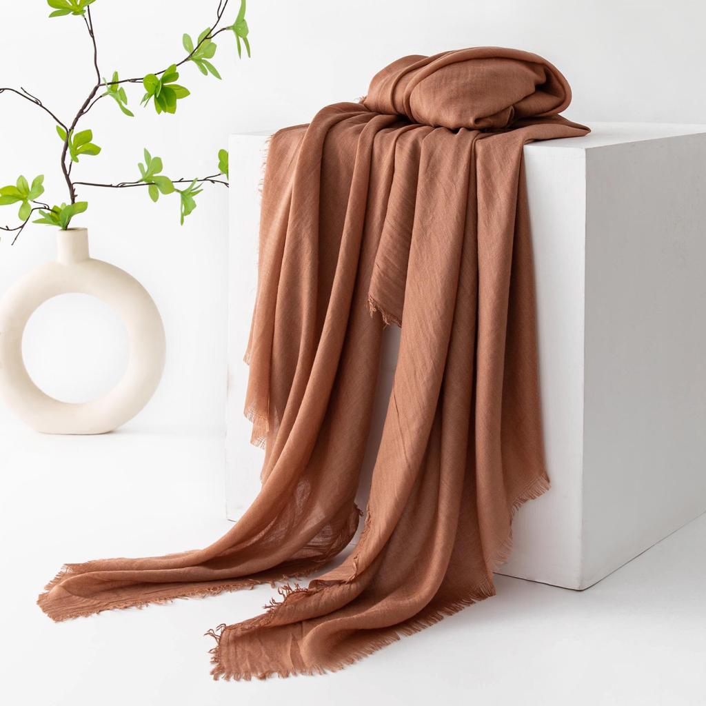 Spring & Summer Lightweight Sunscreen Shawl: Imitation Cotton-Linen, High-End Silk Gauze Scarf, Solid Color for Women
