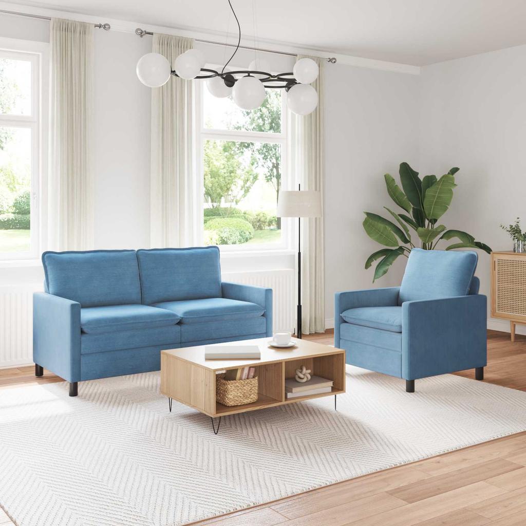Sofa Set 2 Pcs Blue Fabric
