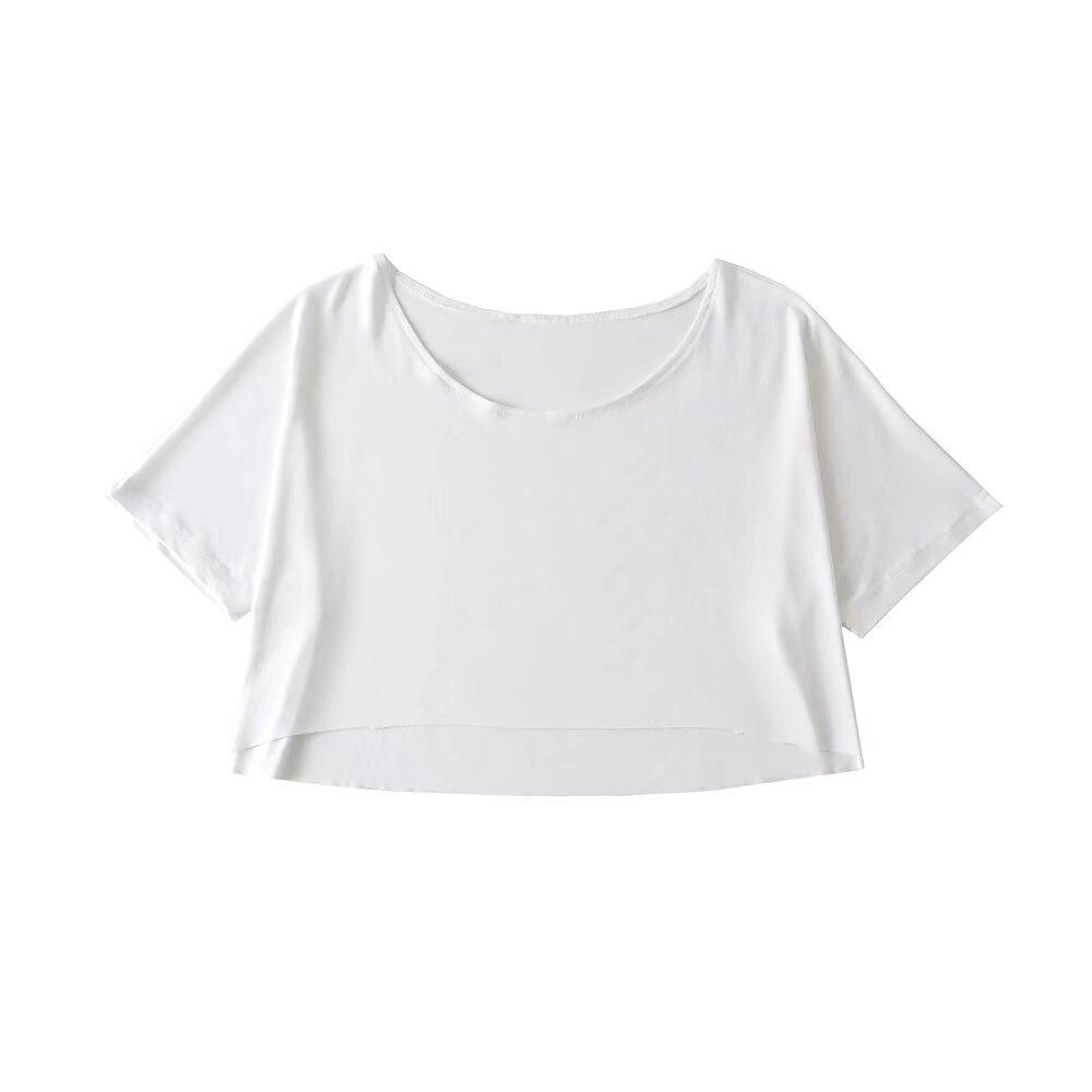 Trendy Dámský Crop Top Evropského a Amerického Stylu s Kulatým Výstřihem a Polovičním Rukávem