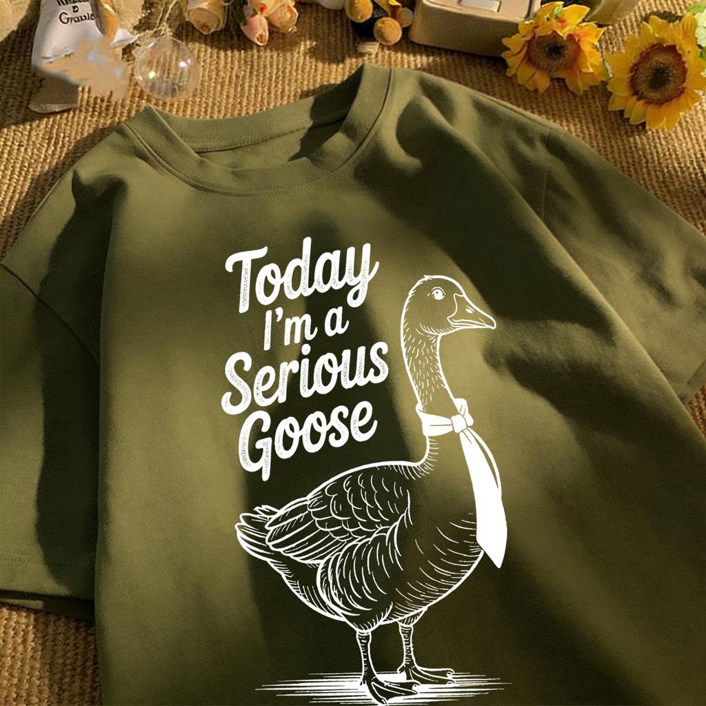 Today I Am A Serious Goose Printed Unisex Retro T-Shirt Cotton Tee Summer Clothing Loose Fashion Top Unisex All-Match Streetwear