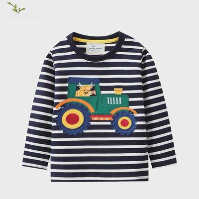 Boys' Autumn 2024 Cartoon Car Embroidered Long Sleeve T-shirt