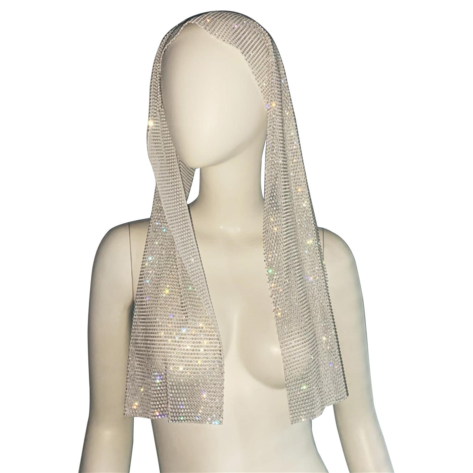 

Sparkling Headscarf Neckerchief for Women Bandana Turban Glistening Rhinestones Headband Turbans Neck Tie Scarf 2