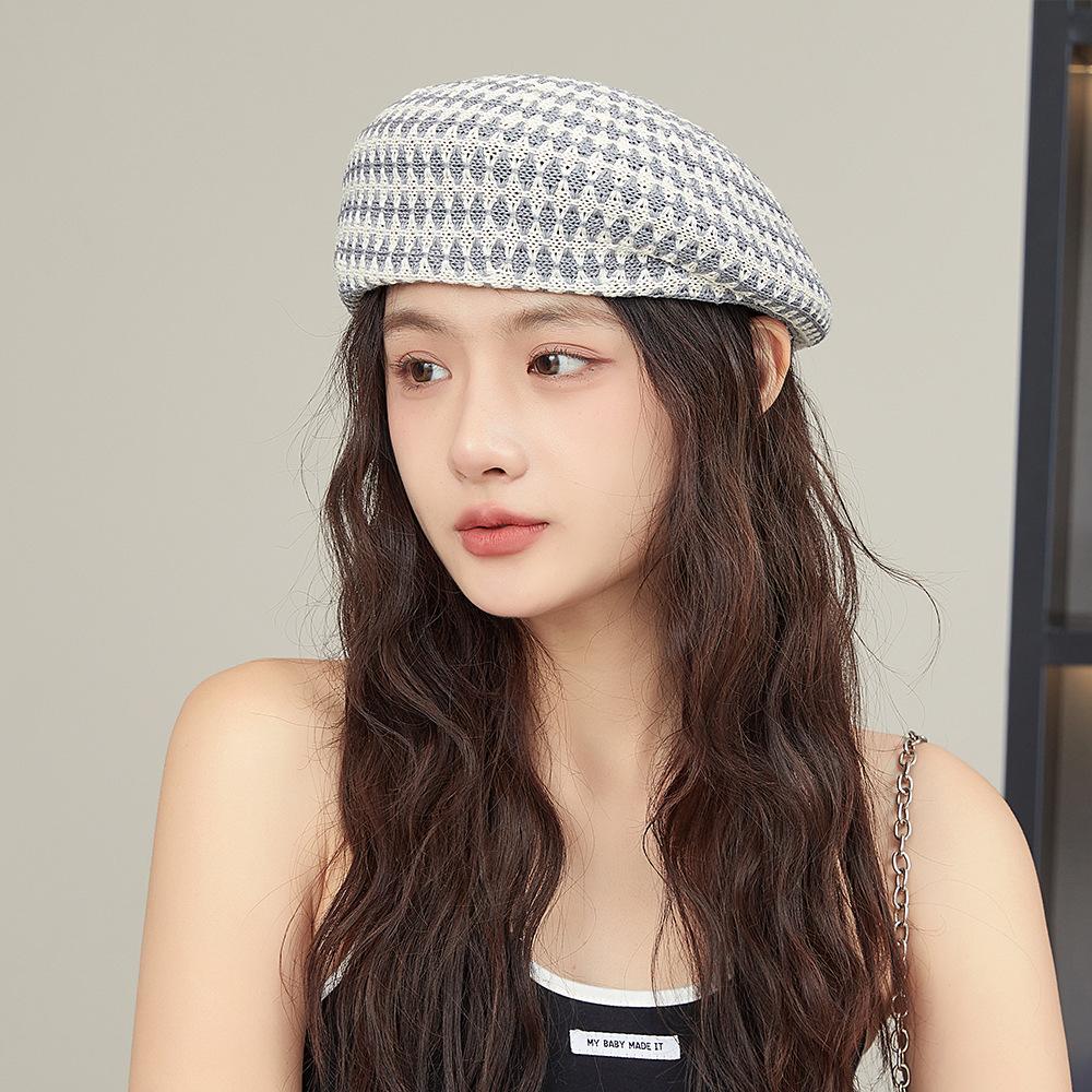 Summer Female Beret Painter's Hat Korean Pattern Trendy Knitted Breathable Tourist Beret