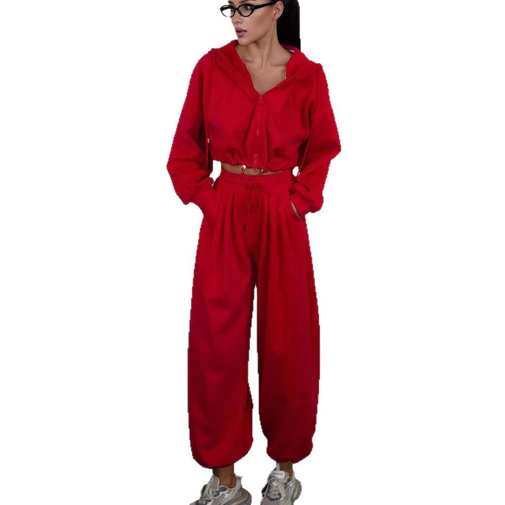 2025 Cross-border European and American Women's Clothing Amazon Hooded Long-sleeved Zipper Sports Casual Pants Commuter Fashion Suit