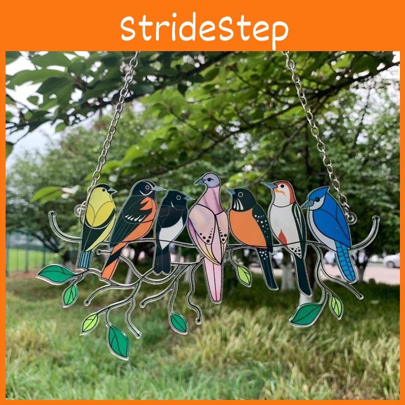 Vibrant Stained Glass Birds-on-a-wire Suncatcher For Happy Homes