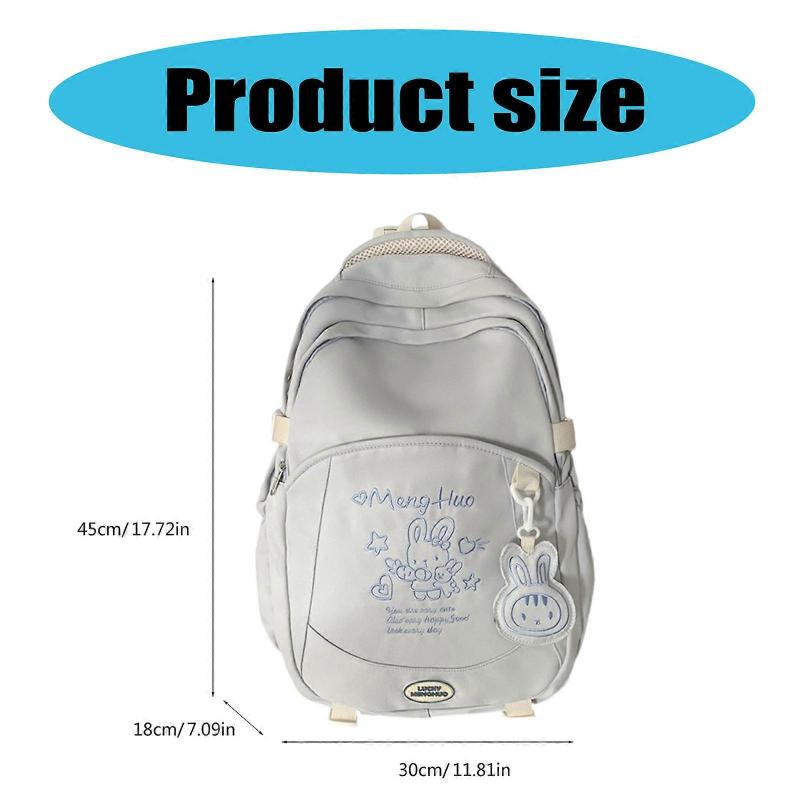 Stylish Cartoon Embroidery Backpack with Adjustable Straps Fashion Large Capacity Junior High School Bag for Teens Girls  White