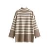 Pull-overs pour femmes à col roulé en tricot côtelé duveteux, pulls à manches longues surdimensionnés et décontractés, hauts pour femmes amples, pulls rayés d'automne et d'hiver