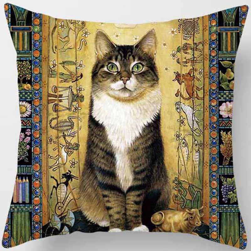 Vintage Cat Series Printed Pillowcase Living Room Sofa Chair Bed Cushion Cover Bedroom  Home Decoration Hug Pillowcase