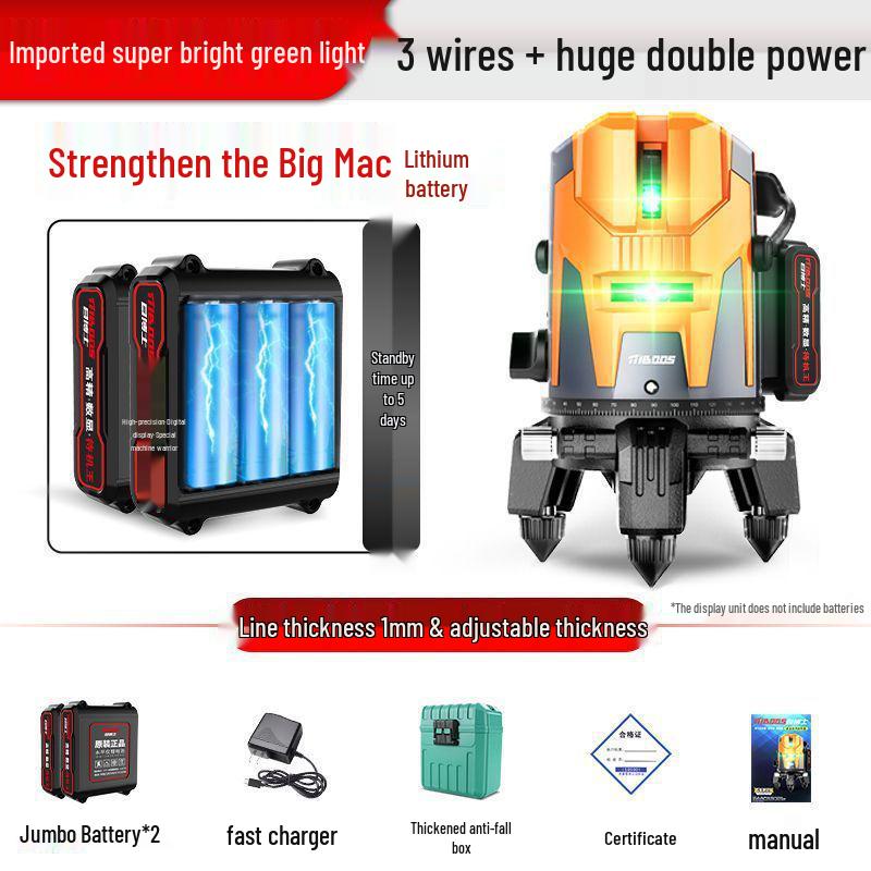 Vysoce přesná infračervená 5-liniová laserová vodováha pro stěnu a podlahu, samonivelační, zelené světlo, pro venkovní použití