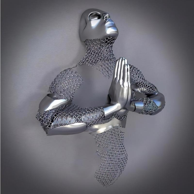 Zlatá kovová figúrka socha objíma umelecký plagát, bytová dekorácia s vysokým rozlíšením, maľba na sprej, bezrámové plátno, maľba na jadro