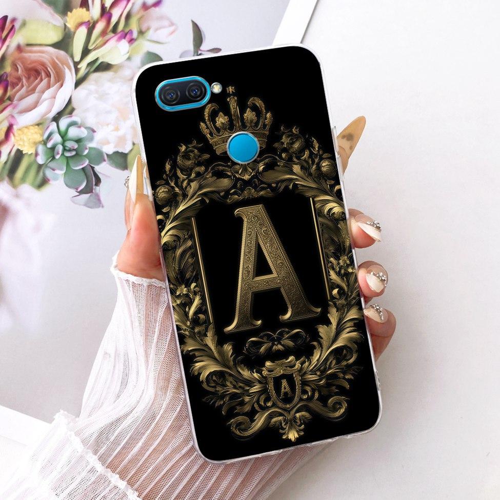 Transparent For Oppo A12 Case Cover Luxury Crown Aesthetic A-Z Letters 2D Flat Pattern Soft Casing For Oppo CPH2083 CPH2077