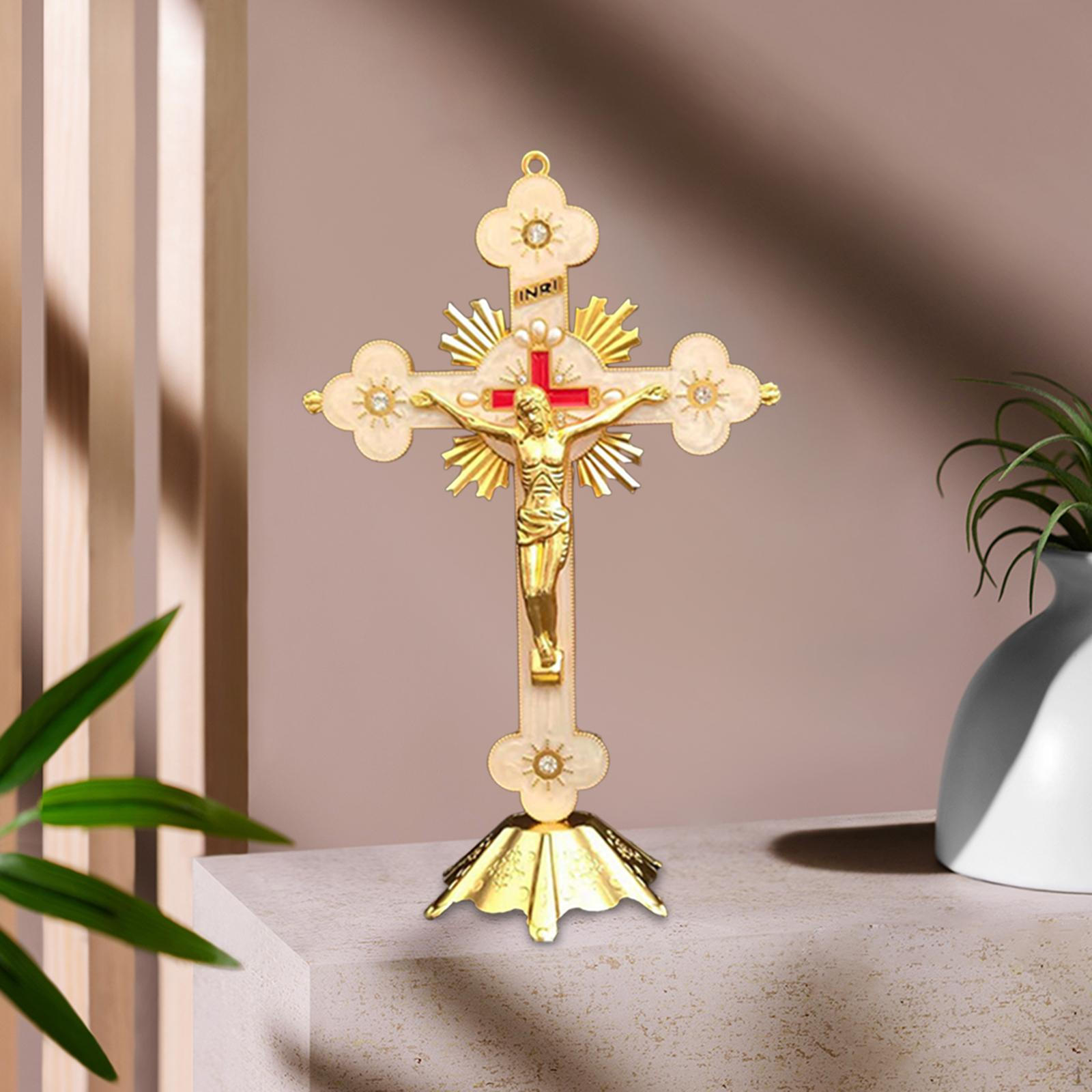 Standing Crucifix Table Cross Catholic Collection Sculpture Jesus with Stand for
