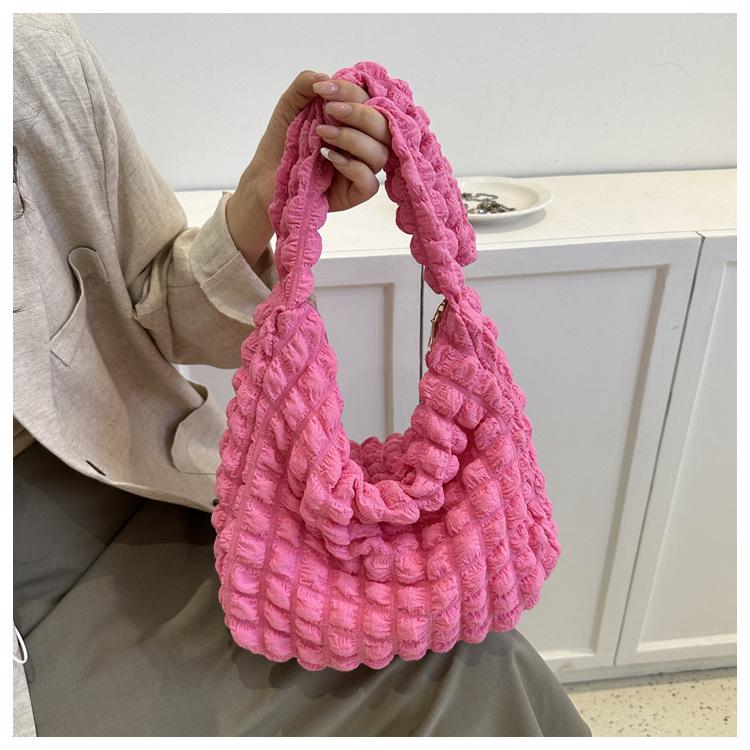 2024 Korean Girlish Wrinkled Cloud Underarm Shoulder Bag - Solid Color Commuting and Shopping Bag