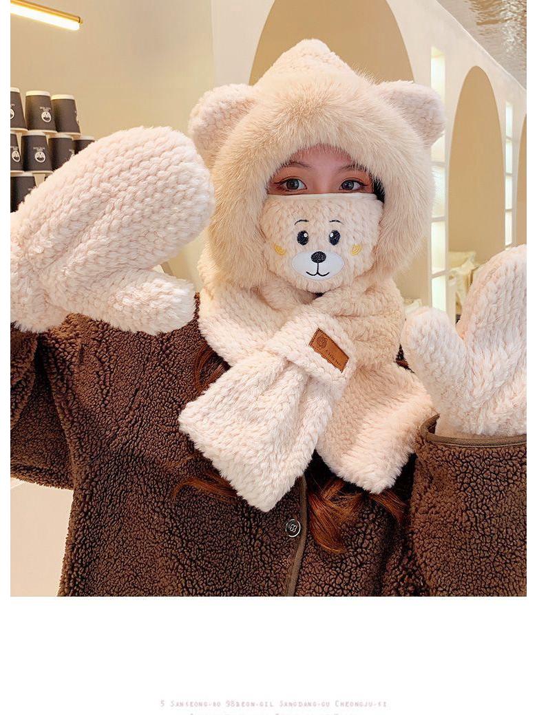 

Women s Winter Bear Hat & Scarf Combo: Thick Velvet Ear & Neck Warmer Light Blue Little Bear