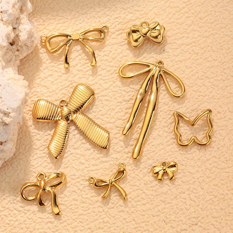 Bow Pendant Charm Necklace & Earring Set - European & American INS Style, Stainless Steel DIY Jewelry.