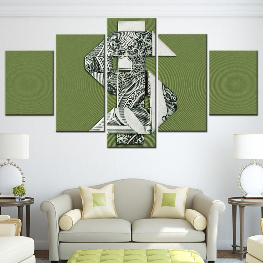 5 Pieces Canvas Wall Arts Poster Painting Lifestyle Origami Dollar Bill Wallpaper Interior Home Decor Picture Printing Artwork