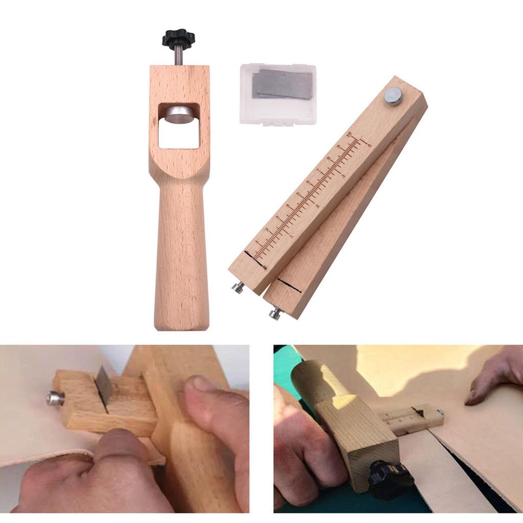 Wooden Leather Strap Cutter Adjustable Strip Belt Precise Cutting Tool with 5 Sharp Blades for Leathercraft Handmade DIY Work