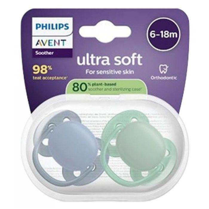 Schnuller-Avent Ultra Soft 2 Silikon-Kieferorthopädische Schnuller 6-18 Monate (Farbe : Blau)