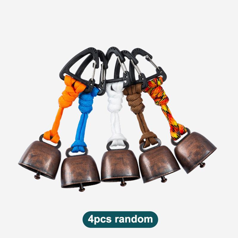 4Pcs Outdoor Bear Bell For Hiking Camping Loud Cast Iron Cowbell With Braided Lanyard Anti-Lost Keychain For Backpacking Walk
