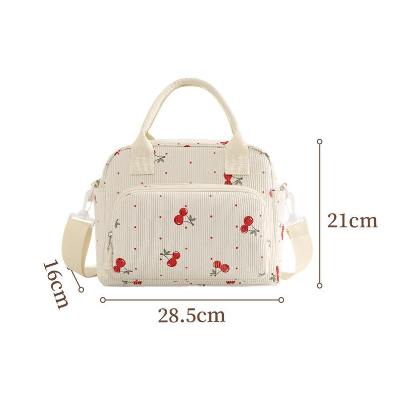 Floral Corduroy Lunch Bag Printed Food Handbags Portable Thermal Lunch Box Bag Waterproof Office Cooler Ice Insulated Case