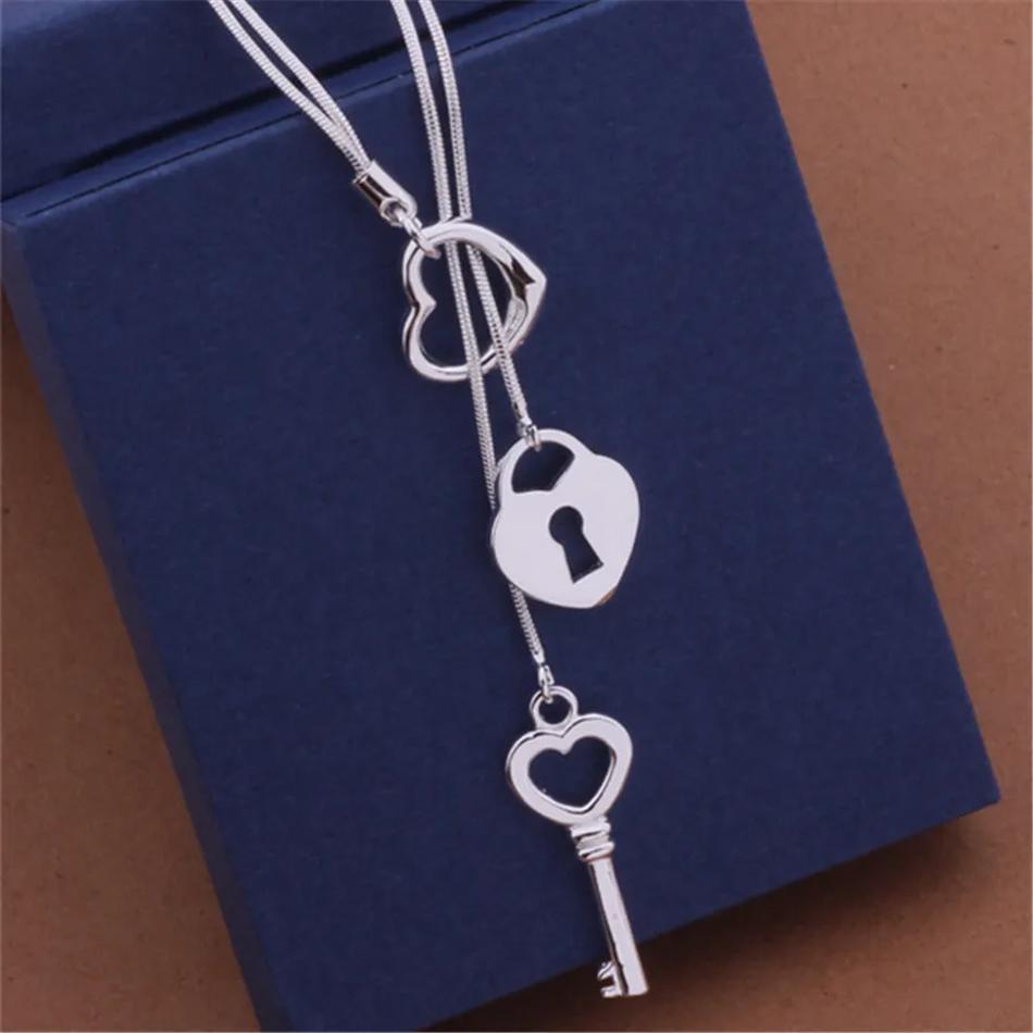 Copper romantic key love heart Chain Necklace For Women Wedding Fashion Street Versatile Jewelry Gifts
