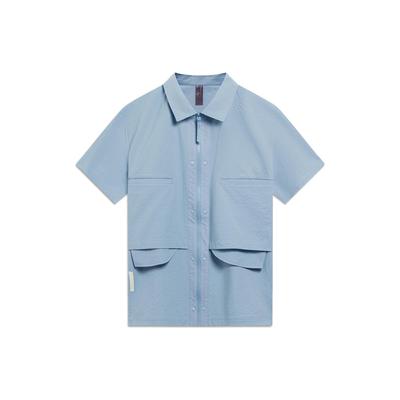 Li Ning SS23 Jackie Chan Collaboration Kung Fu Series Solid Color Loose Short Sleeve Shirt Men Shirts Sky-Blue ASHT011-2