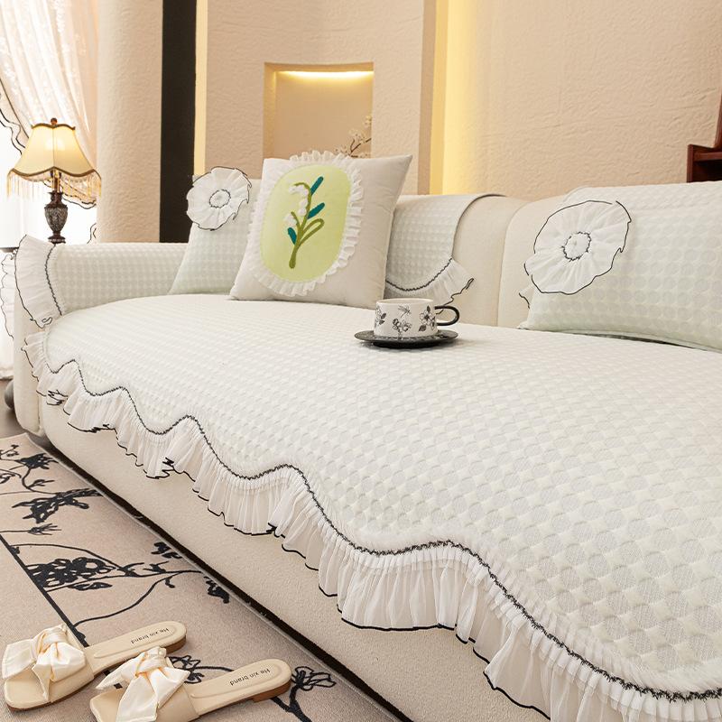 

Summer Ice Silk Sofa Cushion Cool Doudou Mat Cushion Solid Color Cool Sofa Cover Wave Lace Premium Cool Cushion 70*70cm