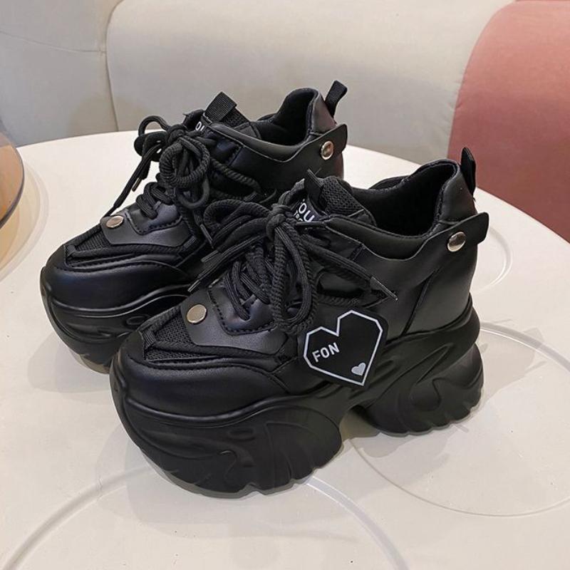 Damen High Plateau Sneakers Frühling 9,5 CM Keilabsatz Dicke Sohle