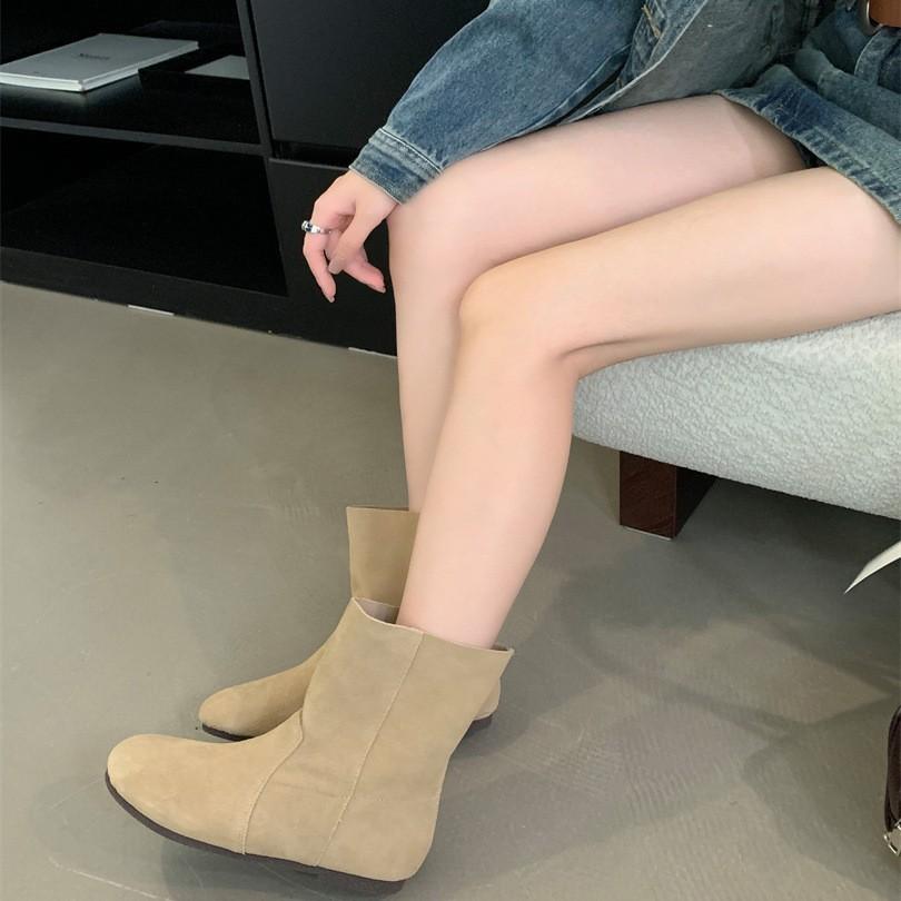 Flat-bottomed French retro matte leather Birkenstock short boots women's boots autumn 2025 new models