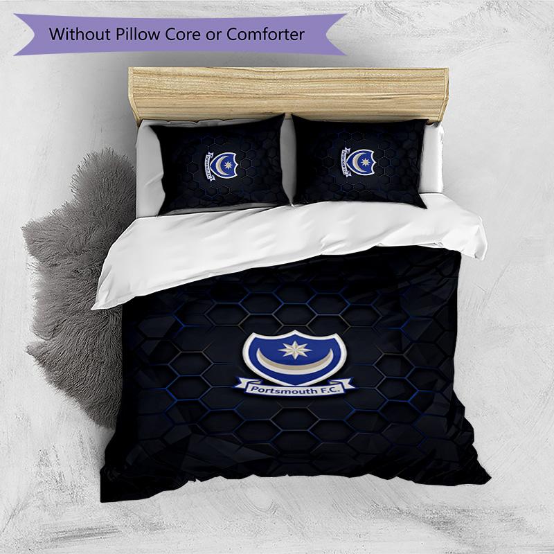 Portsmouth FC Printed 3PCS Bedding Set Breathable Duvet Cover with Pillowcases Decorative Bed Linen for Bedroom Home