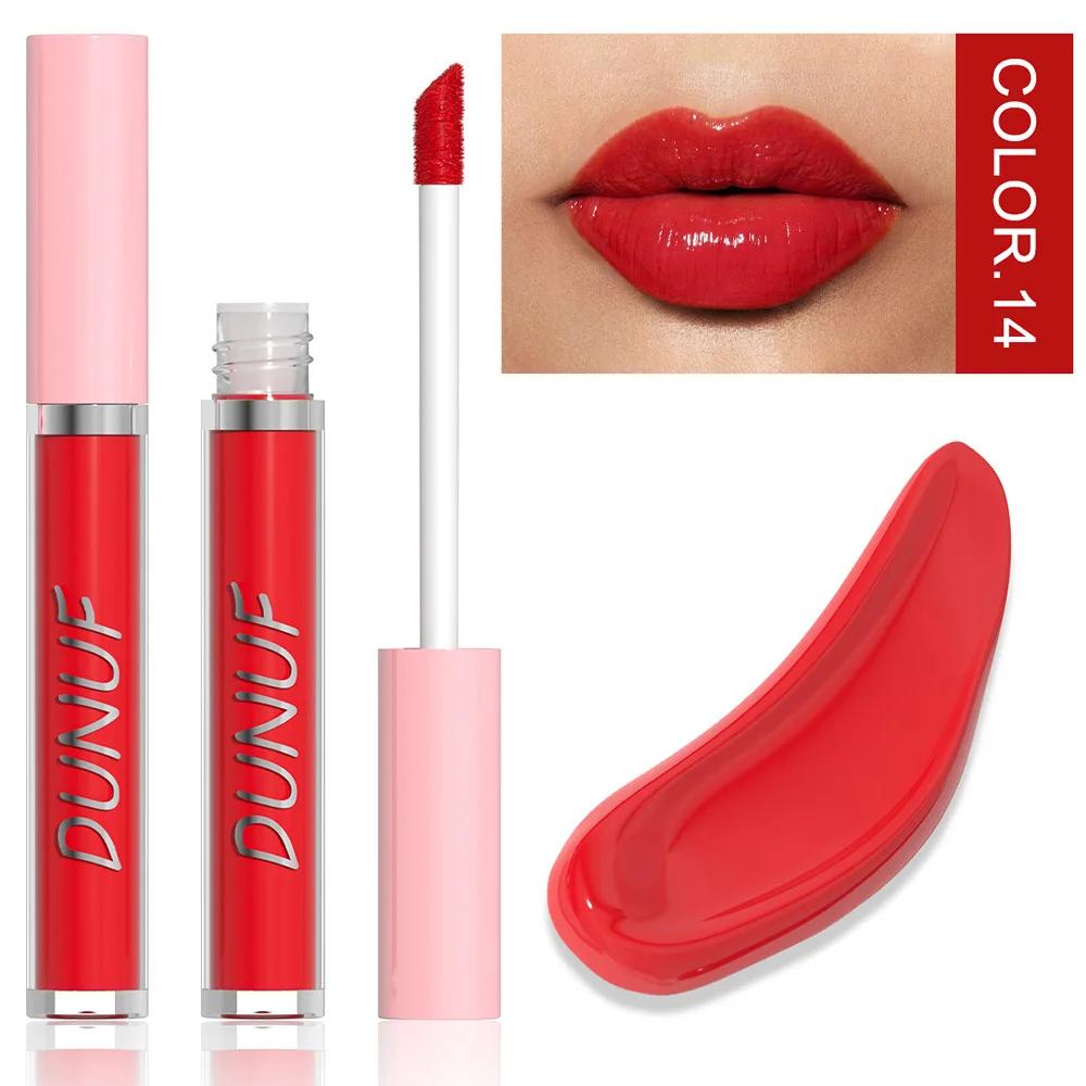 DUNUF Water Light Lip Glaze Mirror Glass Nude Pink Brown 16 Colors Highly Pigmented Lip Gloss Hydrating Sexy Red Lipstick Makeup