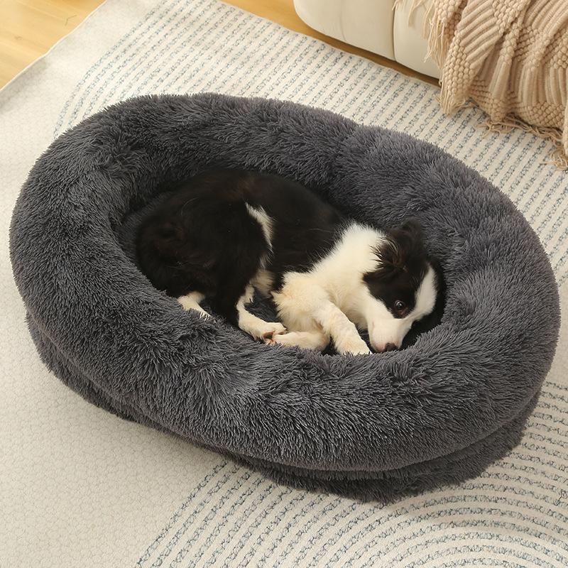 Round Plush Pet Bed for Dogs Cats Fluffy Warm Soft Circle Cushion Mat Detachable Washable Dog Sofa for Kennel Cozy Sleeping Mattress