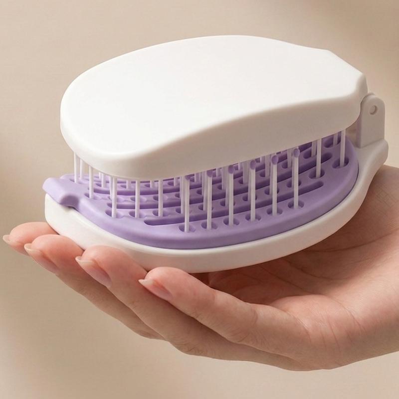 2 In 1 Travel Folding Hair Comb With Built-In Makeup Mirror One Key Hair Remover Air Cushion Detangling Scalp Massage Hairbrush