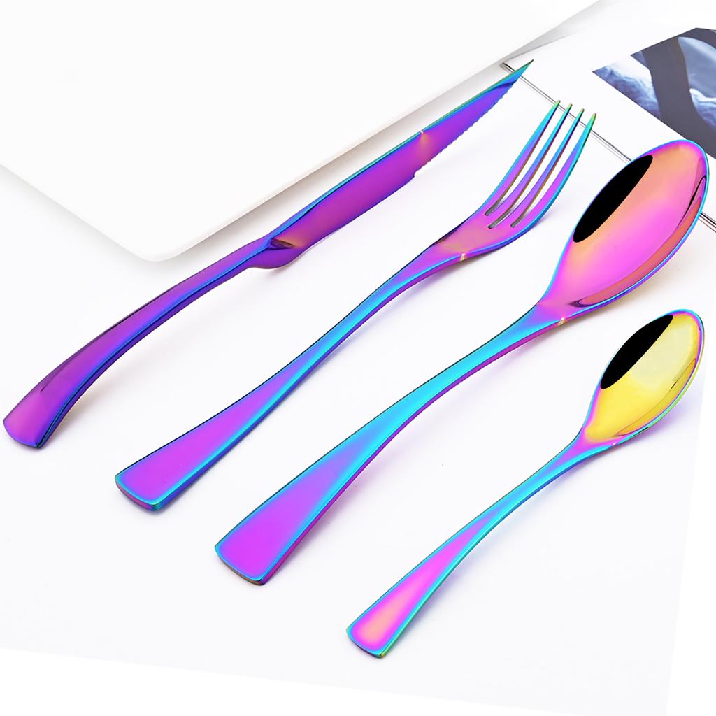 24pcs Black 304 Stainless Dinnerware Set Sharp Steak Knife Fork Coffee Spoon Cutlery Set Stainless Steel Flatware Silverware Kitchen Tableware
