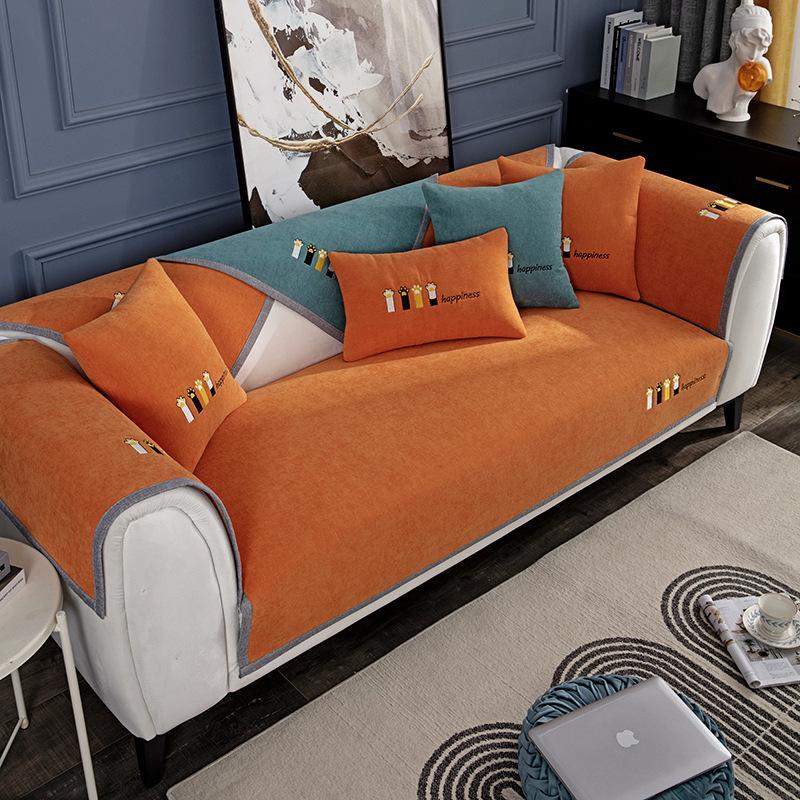 Nowoczesna Lekka Luksusowa Poduszka na Sofę Cztery Pory Roku Uniwersalna Prosta Antypoślizgowa Pokrycie na Siedzisko Skórzanej Sofy Pokrowiec Ręcznik Haft