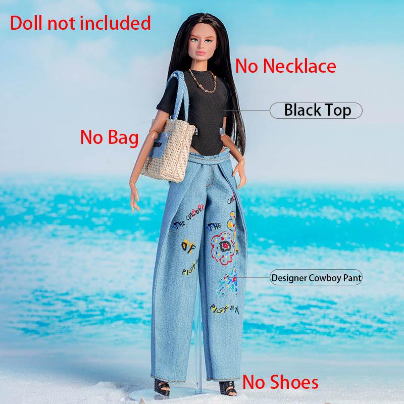 

30см Маленькая Свежая Одежда для Куклы Островной Праздничный Модный Джинсовый Пиджак+Брюки+Клетчатое Платье 1/6 Кукла Супермодель Повседневный Набор для Переодевания For 30cm dolls