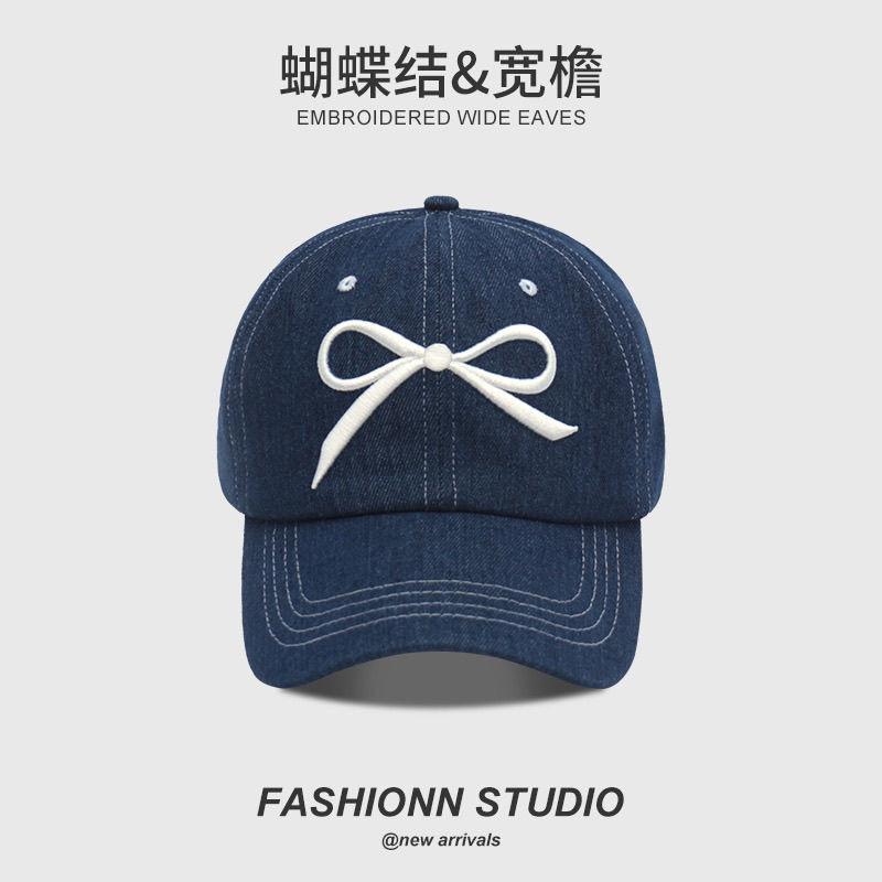 Korean Ins Embroidered Bow Bright Line Baseball Cap Female Sweet and Cute Spring and Summer Sunshade Baseball Cap Shows Small Face