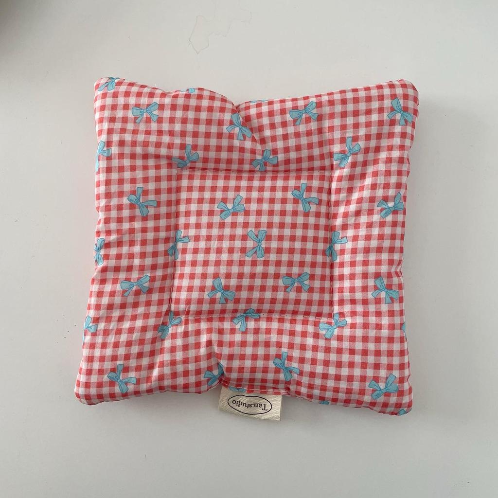 Korean Ins Bow Print Checkered Square Cloth Cotton Coasters Insulated Padded Kitchen Mat Desktop Decorative Props Home Mats