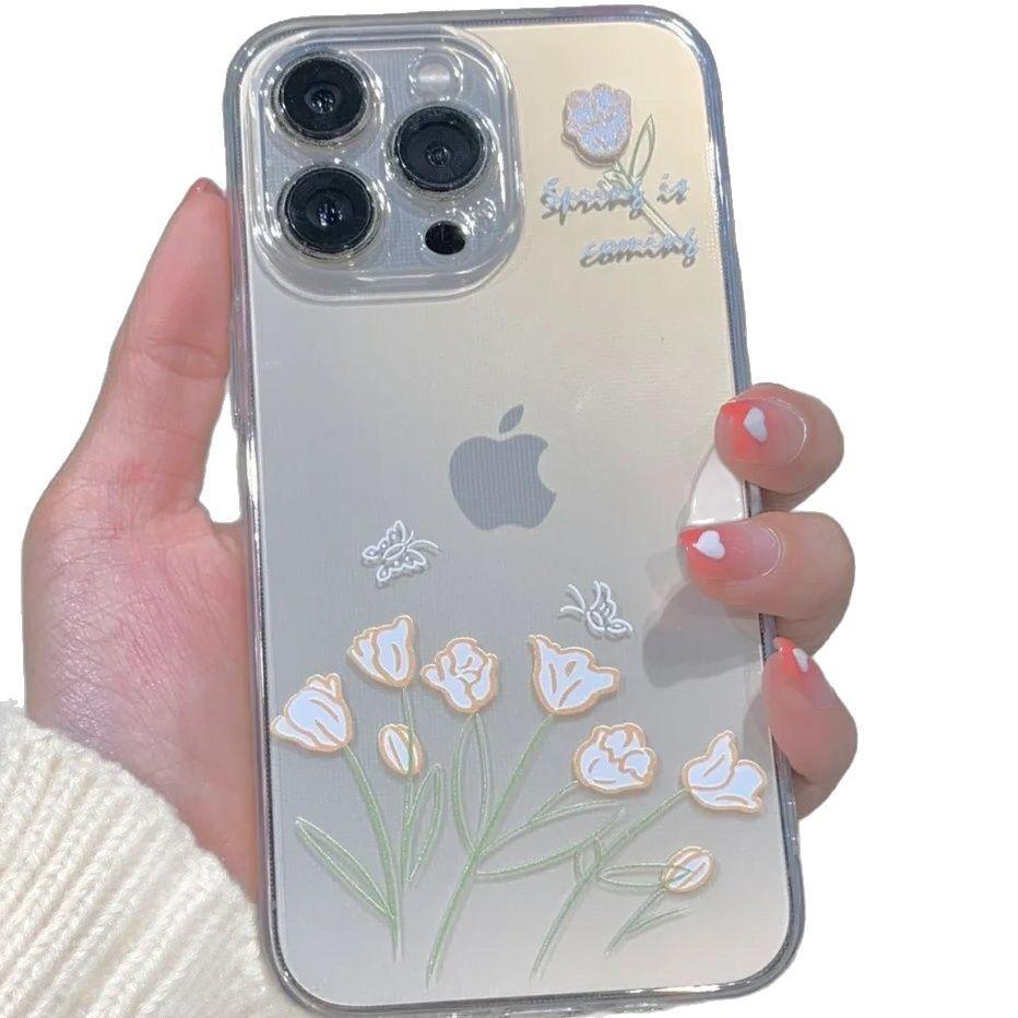 Tulip for Apple 16pro Phone Case New Silicone Anti Drop All Inclusive 13 Transparent Summer Phone Premium