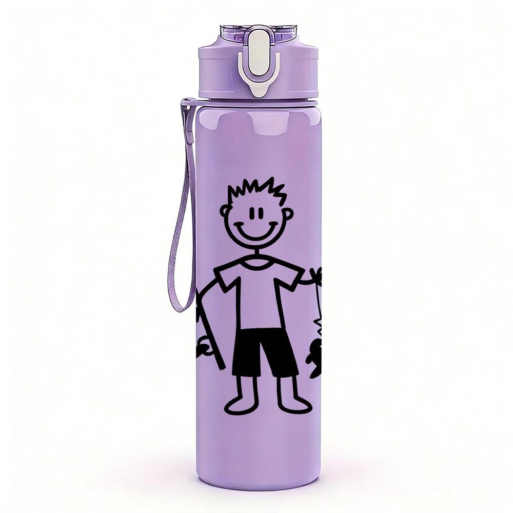 1PC Stick Figure Warrior Simple Drawing Print 750ml Color Plastic Sports Water Bottle Leakproof Flip Straw Lid Suitable for Sports Office Home Use