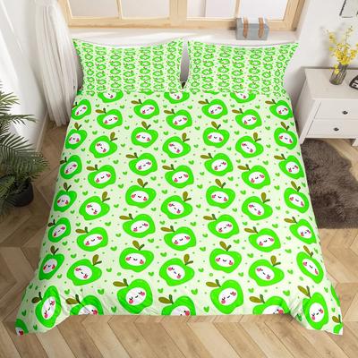 Fruit Duvet Cover Set Fresh Peach Apple Cartoon Cute Kawaii Pattern Polyester Comforter Cover King Size For Kids Teens Adults