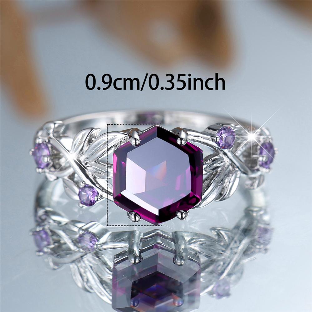 Trendy Crystal Purple Zircon Stone Vintage Silver Color Wedding Bands Engagement Rings For Women Men Minimalist Jewelry