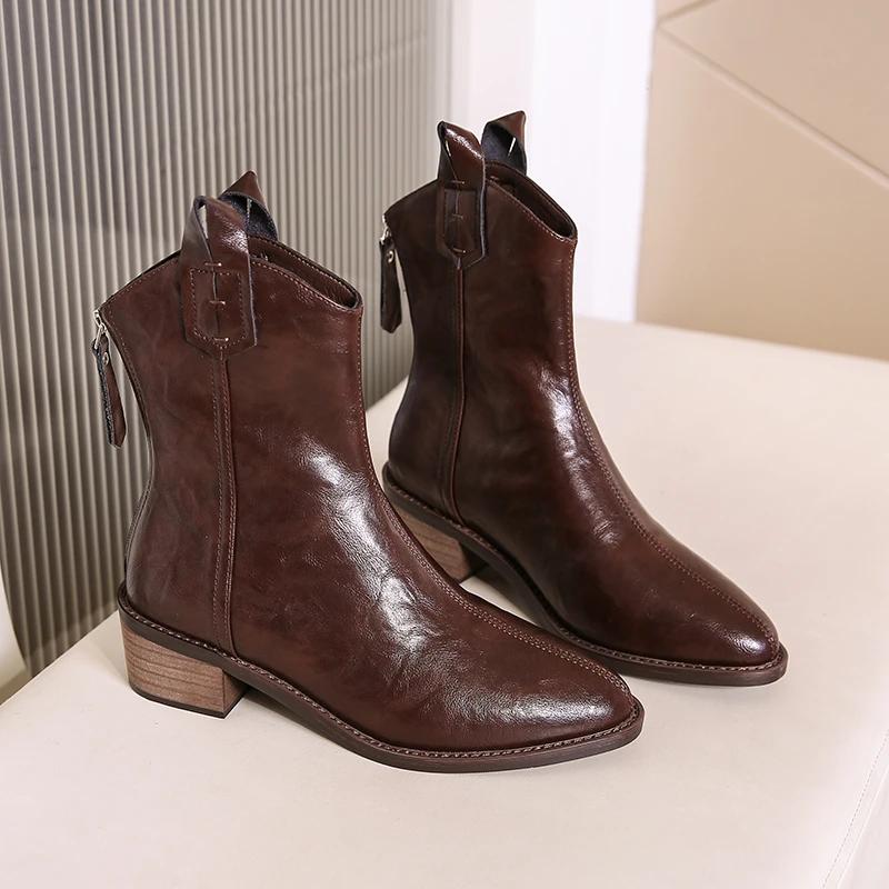 Fashion Plus Size 43 Women Victorian Ankle Boots Leather Lace Heel Shoes for Women Lace Up Spliced Fashion Ladies High Heels Woman Boots