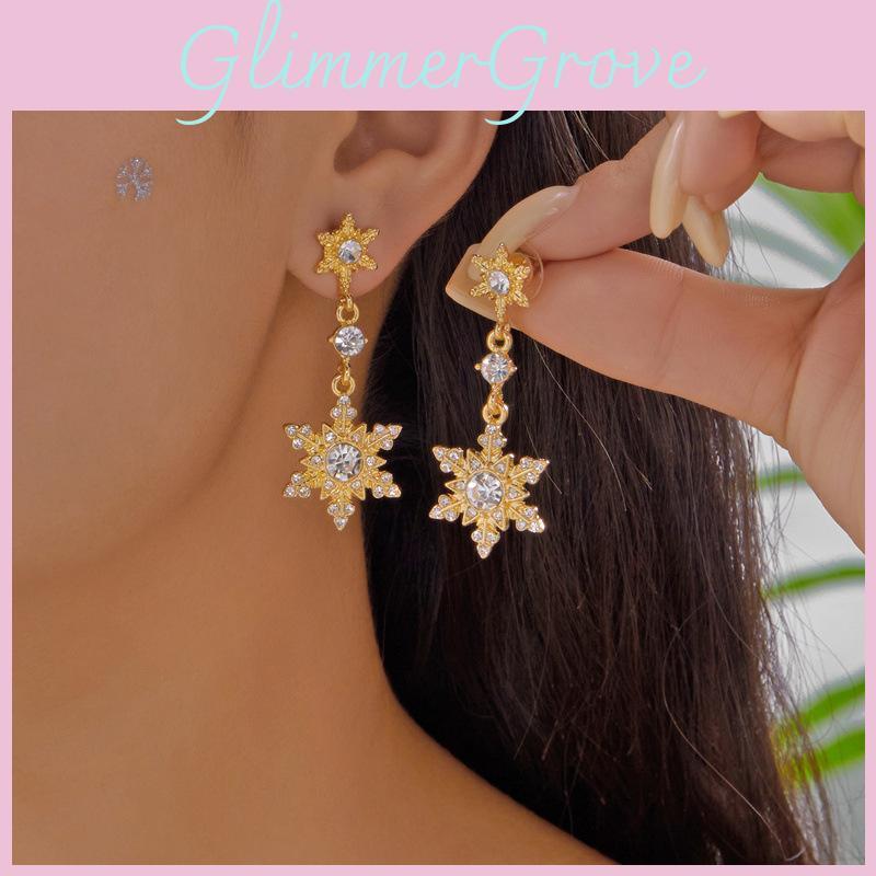 Snowflake Pendant Earrings With Zirconia Drop For Women Seasonal Jewelry